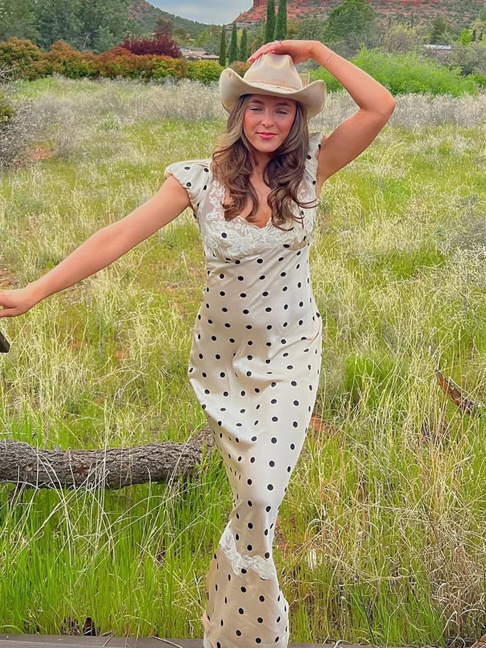 Free People Butterfly Polka Dot Lace-Trim Slip Dress in Cream and Black